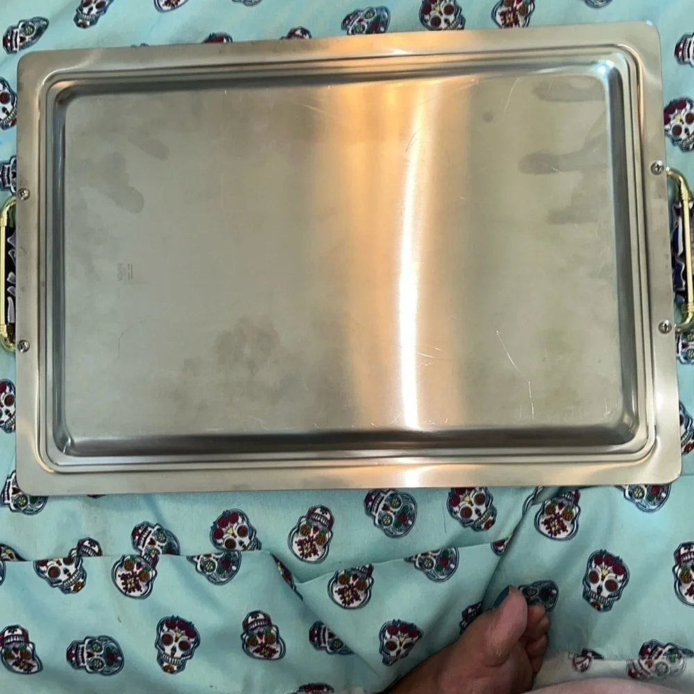 Vintage Stainless Tray w/Flowers Silver Italian Serving Tray Silver Floral Tray